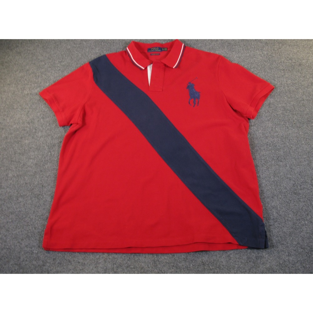 Polo Ralph Lauren Big Pony Polo Shirt Mens XL Red Navy Sash Custom Slim Fit 2270